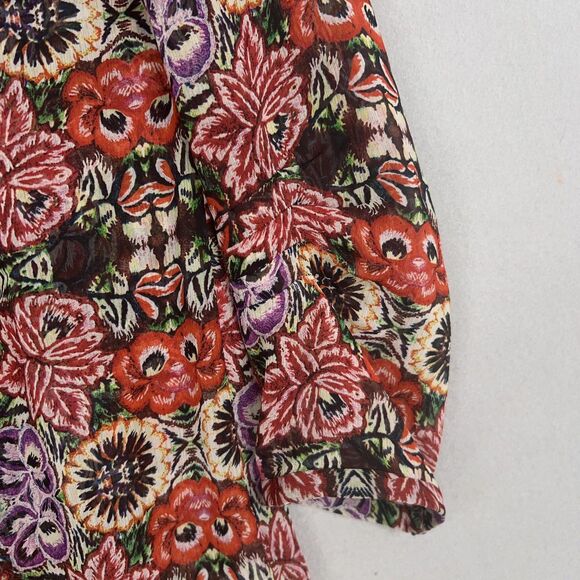 Rebecca Minkoff Shirt Womens XS Red Floral Boho Flowy Coastal Cottage Blouse - Picture 4 of 16